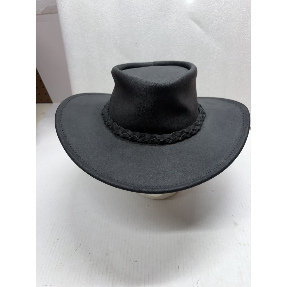 Minnetonka The Fold Up Hat Outback Hat Black Leather Cowboy Hat Men's Medium